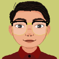 A pixel art portait smiling icon facing straight on.
