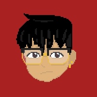A pixel art portait frowning icon facing three quarters left.